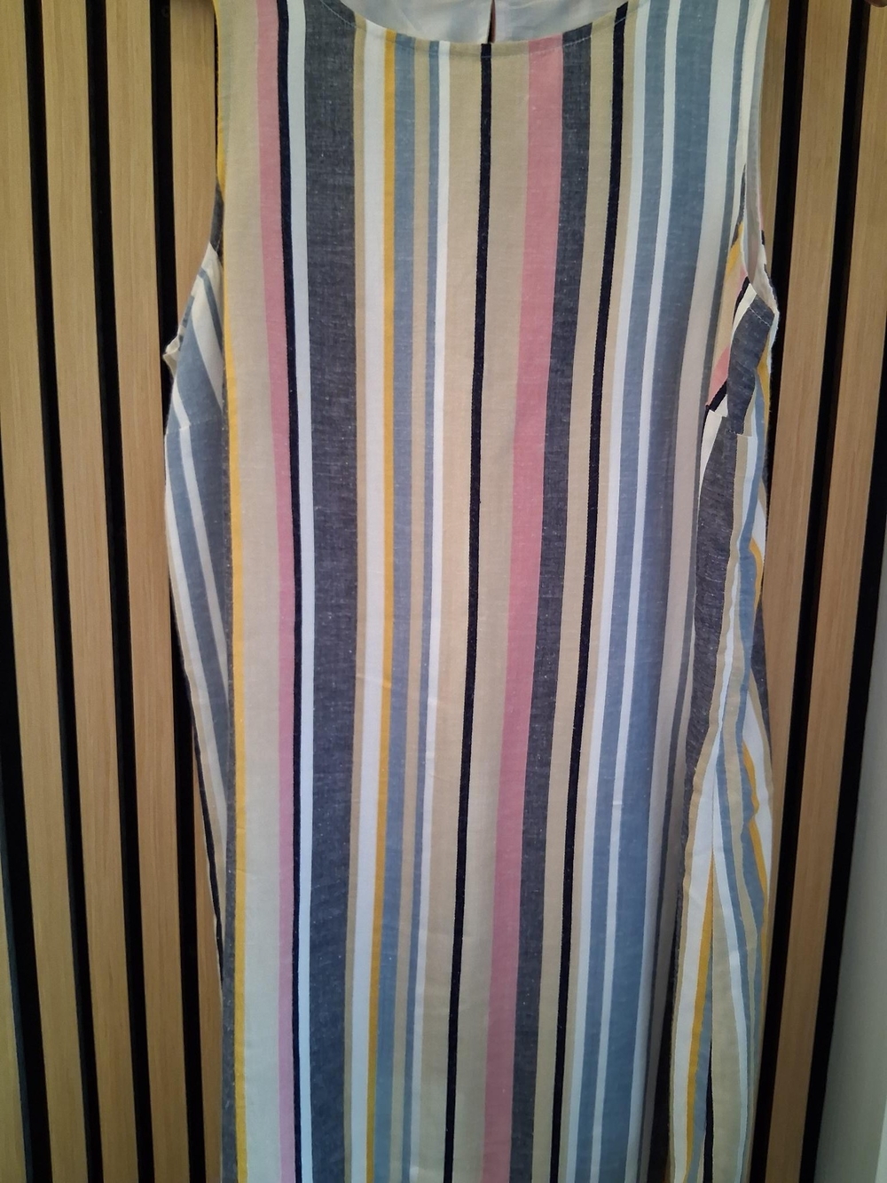 Striped Sleeveless Women Dress in Blue, Pink & Yellow